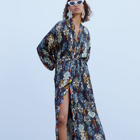 ZARA Women NEW BEADED PRINTED KIMONO NAVY BLUE REF: 7521/054 Size S /M/L - Picture 8 of 8